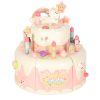 Birthday cake piled for cutting pink