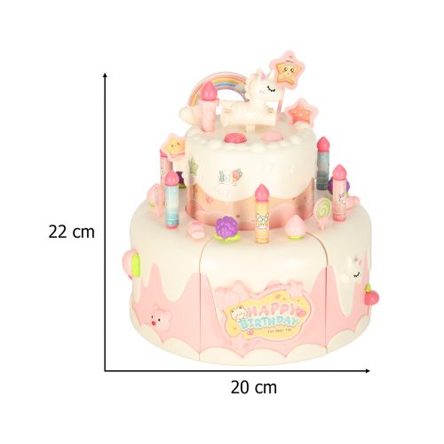 Birthday cake piled for cutting pink