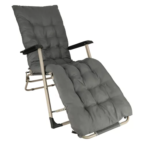Garden folding lounger with cushion grey