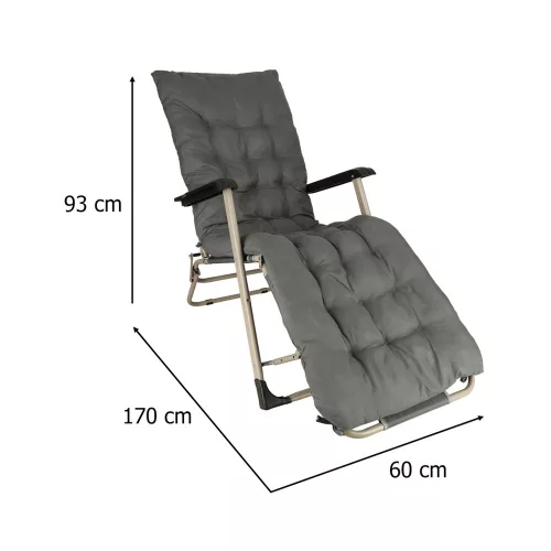 Garden folding lounger with cushion grey