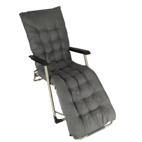 Garden folding lounger with cushion grey