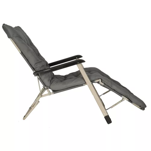 Garden folding lounger with cushion grey