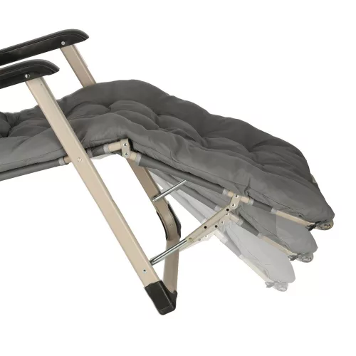 Garden folding lounger with cushion grey