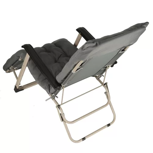 Garden folding lounger with cushion grey