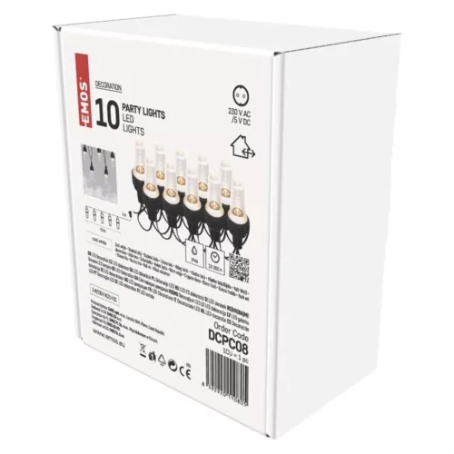 LED fényfüzér – 10x party égő átlátszó, 4,5 m, kültéri és beltéri, hideg fehér