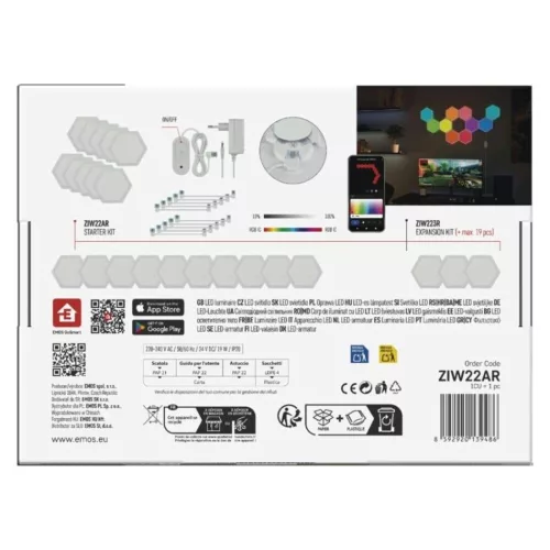 GoSmart LED-es lámpatest Hexagon, indító készlet, 10 rész, 19 W, RGBIC dimmelhető, WiFi