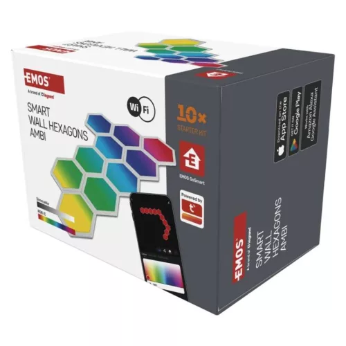 GoSmart LED-es lámpatest Hexagon, indító készlet, 10 rész, 19 W, RGBIC dimmelhető, WiFi