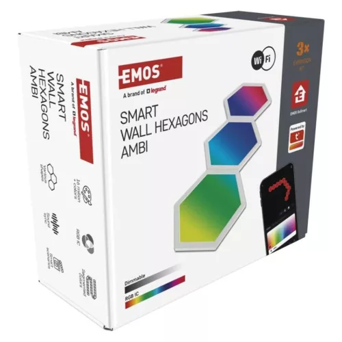 GoSmart LED-es lámpatest Hexagon, kiegészítő készlet,3 rész, 1,8 W, RGBIC dimmelhető, WiFi