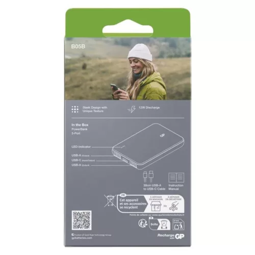 GP Powerbank B+ Series, 5 000 mAh, 12 W, zöldesszürke