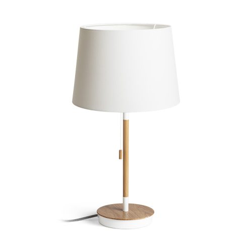 RENDL R14039 KEITH/AMBITUS Usb Table Lamp with textile shade and beech wood base, 15 W, 230V