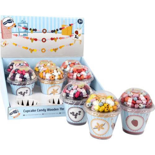 Display Wooden Threading Beads Cupcake, "Candy"