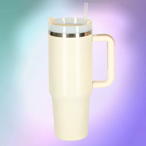 Thermal mug with handle thermos 1200ml cream
