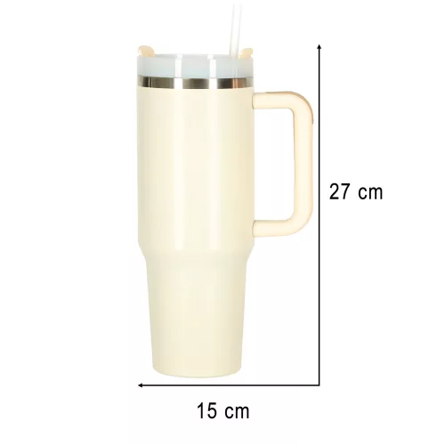 Thermal mug with handle thermos 1200ml cream