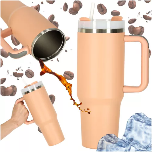 Thermal mug with handle thermos 1200ml powder pink
