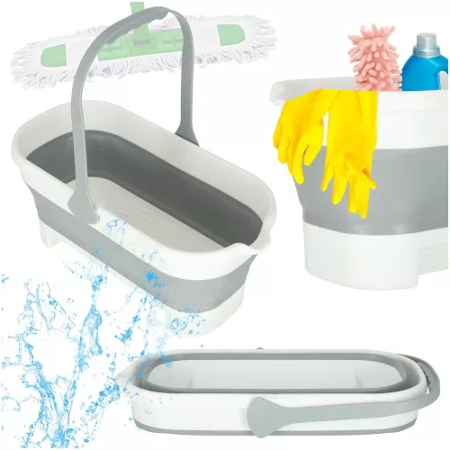 Silicone folding bucket rectangular bowl with handle