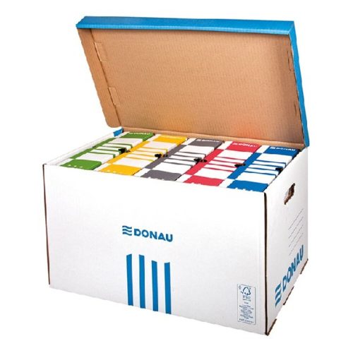 Archiving container for boxes DONAU 555x370x315 mm with upward-opening roof blue