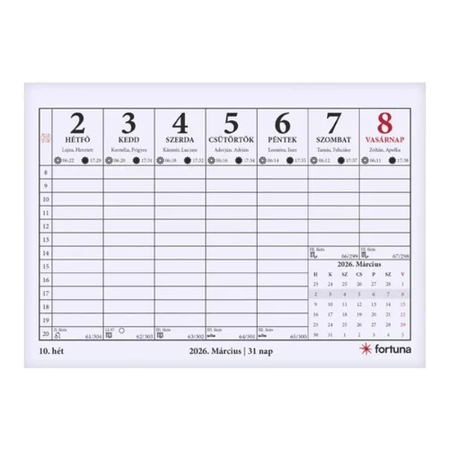 Desk calendar FORTUNA TA23 with stationary white flat moon phase 2026.