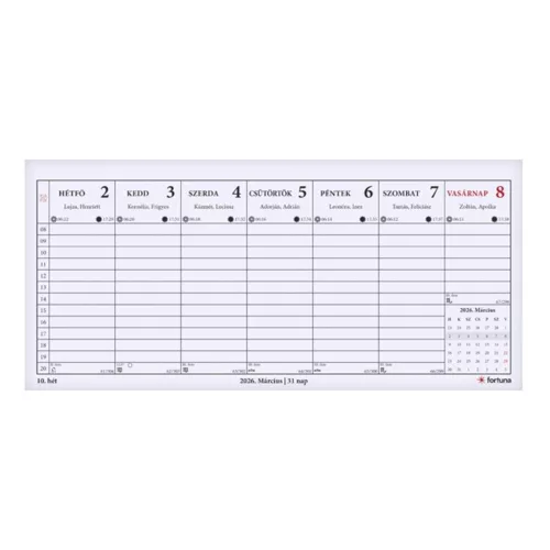 Desk calendar FORTUNA TA24 vertical with white flat moon phase 2026.