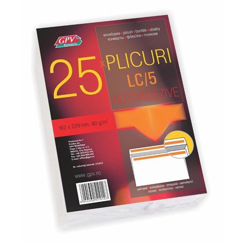Envelope GPV LC/5 self-adhesive lining printed 162x229mm 25 pieces