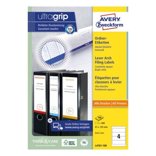 Label AVERY L4761-100 192x61 mm white filing label 400 labels/box 100 sheets/box