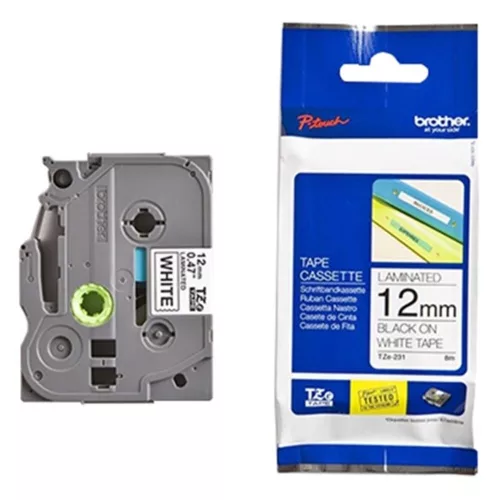 Labeling tape BROTHER TZe-231 12mmx8m laminated on white background black writing color