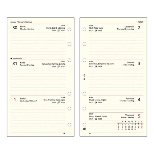 Ring calendar insert SATURNUS M311 weekly yellow sheet 2025.