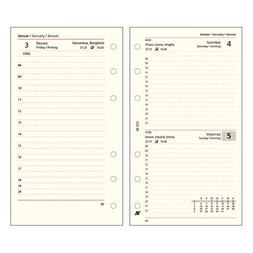Ring calendar insert SATURNUS M312 daily yellow sheet 2025.