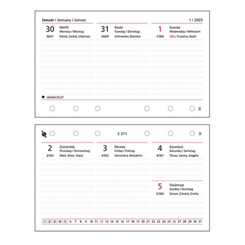 Ring calendar insert SATURNUS S311/F weekly white flat 2025.