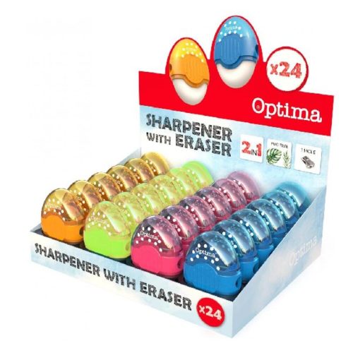 Sharpener and eraser display OPTIMA 1-hole container plastic 24 pieces