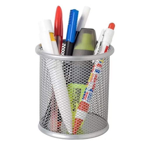 Stationery holder silver with metal mesh
