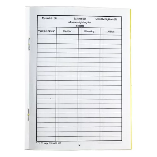 Printed health declaration and test data VECTRALINE B/5 standing 16 sheets