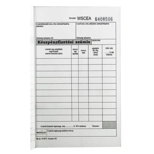 Printed cash payment invoice block VECTRALINE 50x3 vertical 1 VAT
