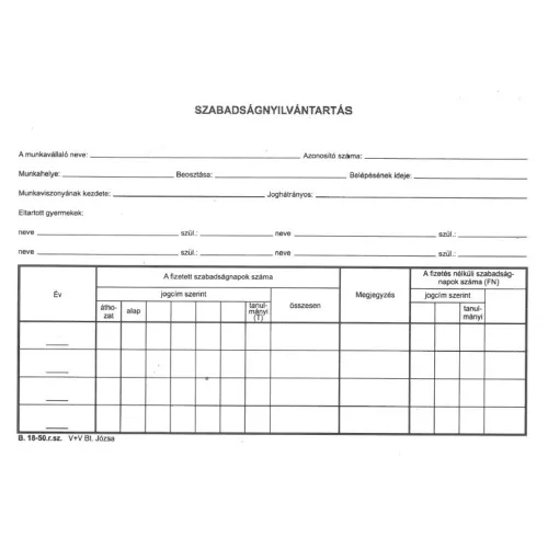Printed leave registration form A/5