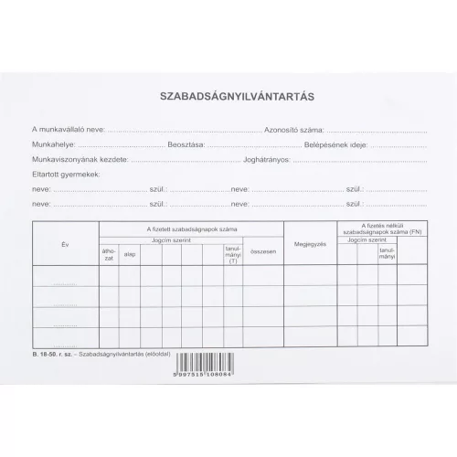 Printed leave registration form A/5