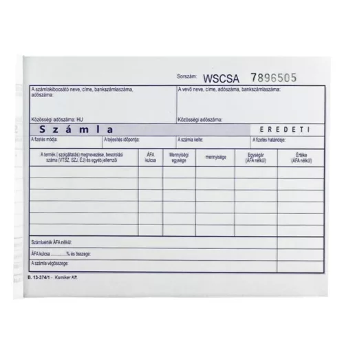 Printed invoice block VECTRALINE 50x3 landscape 1 VAT