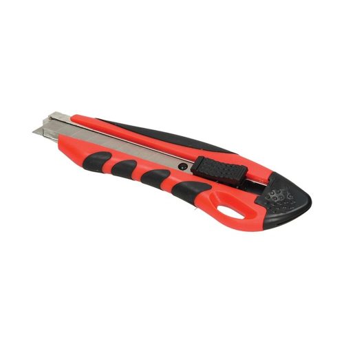 Universal cutting knife OPTIMA plastic body rubber grip part with metal rail 18mm black red