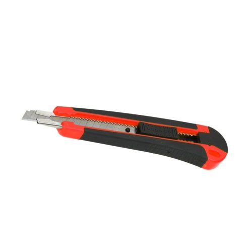 Universal cutting knife OPTIMA plastic body rubber grip part with metal rail 9mm black red