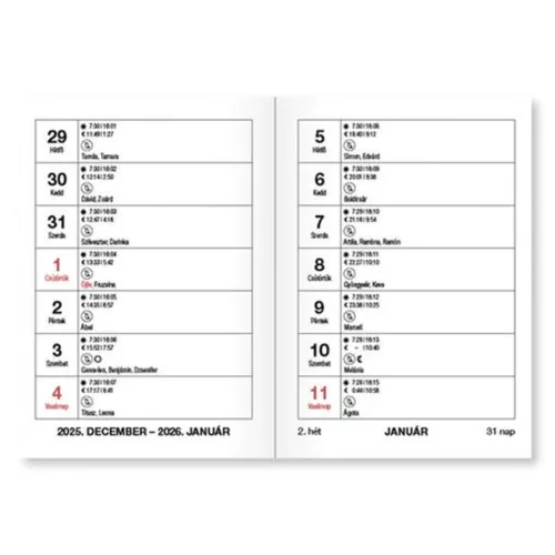 Pocket calendar VECTRALINE A/7 vertical white flat mixed pattern 2026.