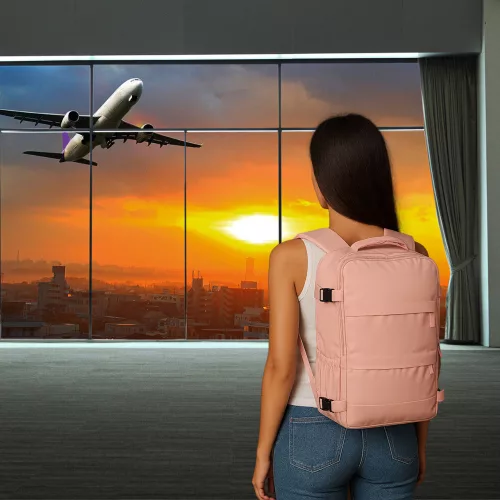 Cabin travel backpack for aeroplane pink