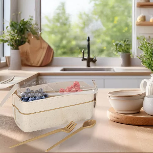 Breakfast lunchbox split 750ml beige