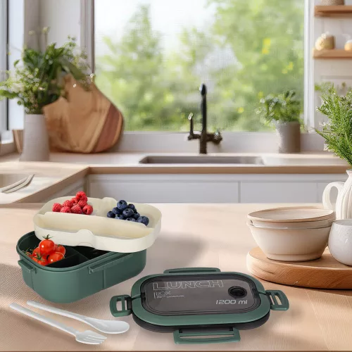 Breakfast lunchbox split 1200ml green