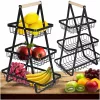 Fruit basket three-tier tier metal wood
