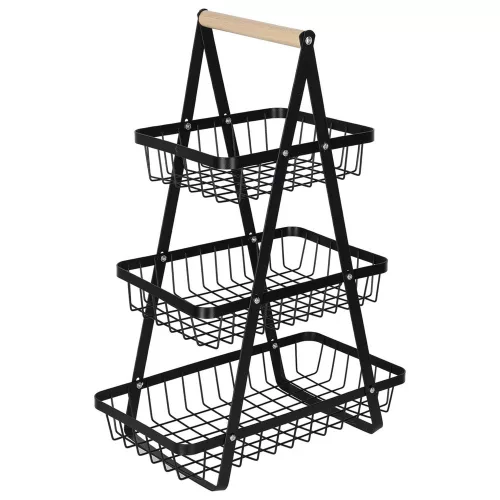 Fruit basket three-tier tier metal wood