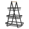 Fruit basket three-tier tier metal wood