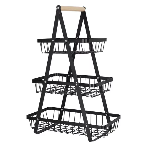 Fruit basket three-tier tier metal wood