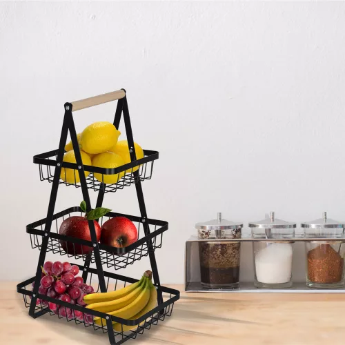 Fruit basket three-tier tier metal wood