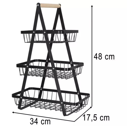 Fruit basket three-tier tier metal wood