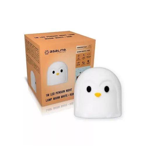 LED decoration , night light , child , penguin , soft silicone , USB , warm white , RGB , Asalite