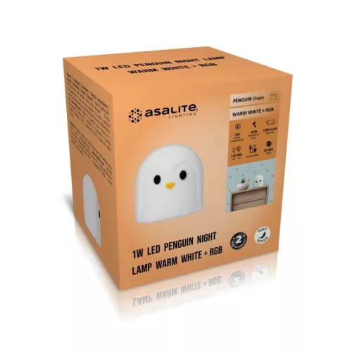 LED decoration , night light , child , penguin , soft silicone , USB , warm white , RGB , Asalite