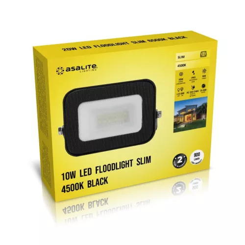 LED spotlight, 10W, 900 lm, slim, black, natural white, IP65, Asalite